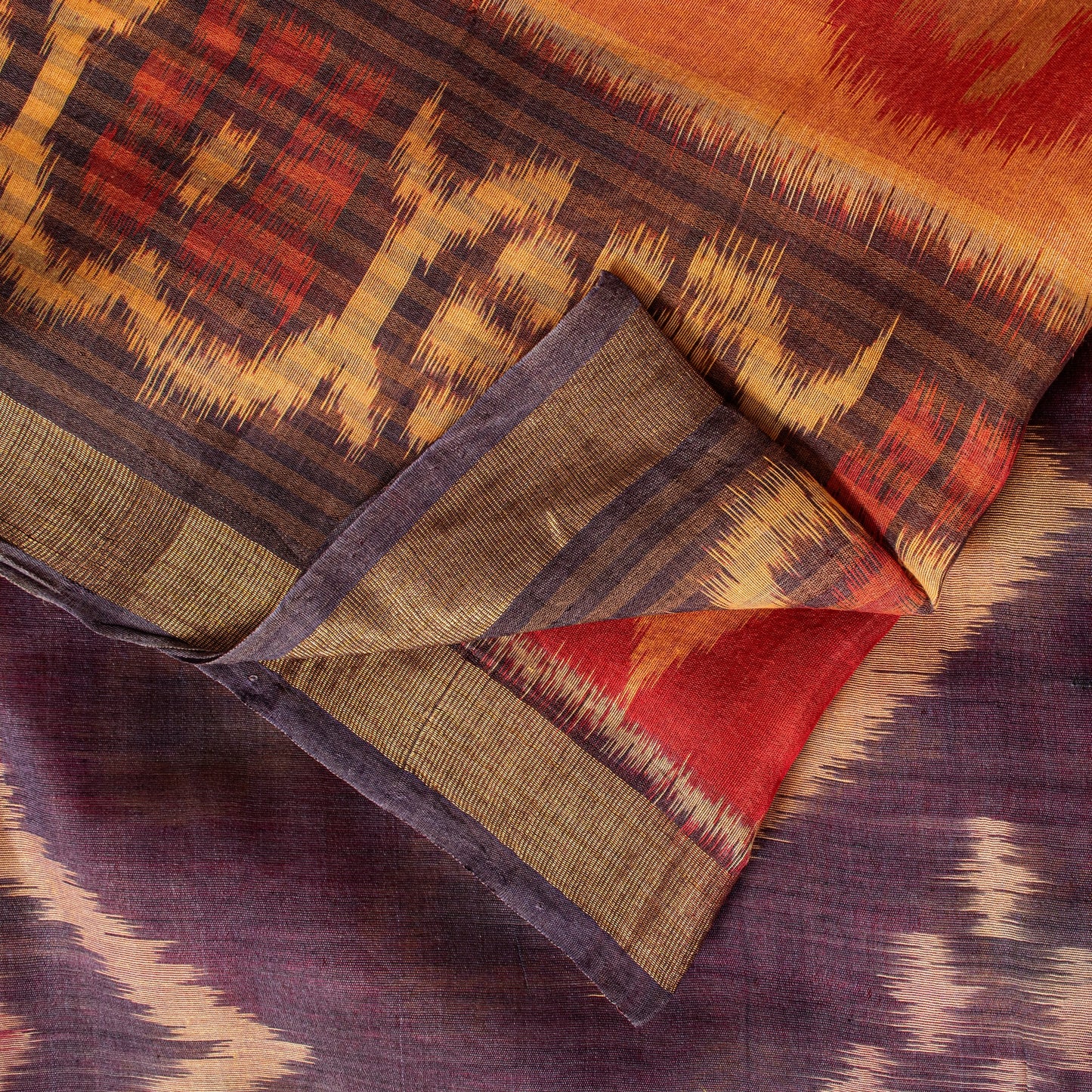Sanskriti Vintage Red Cotton Silk Sarees Ikat Hand Woven Sambhalpuri 5.5Yd Sari
