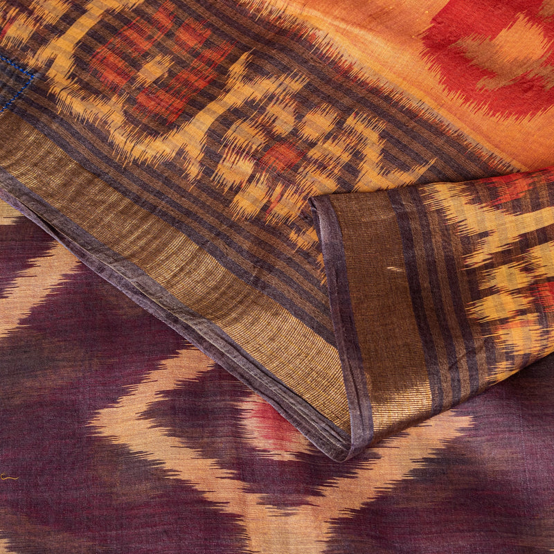 Sanskriti Vintage Red Cotton Silk Sarees Ikat Hand Woven Sambhalpuri 5.5Yd Sari