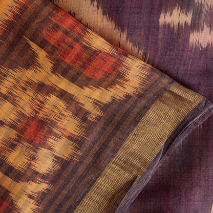 Sanskriti Vintage Red Cotton Silk Sarees Ikat Hand Woven Sambhalpuri 5.5Yd Sari