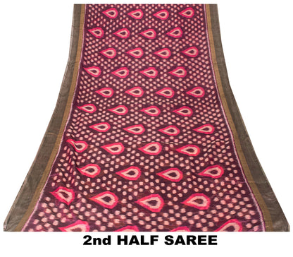 Sanskriti Vintage Purple Cotton Silk Sarees Ikat Hand Woven Sambhalpuri 5.5 Yd