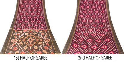 Sanskriti Vintage Purple Cotton Silk Sarees Ikat Hand Woven Sambhalpuri 5.5 Yd