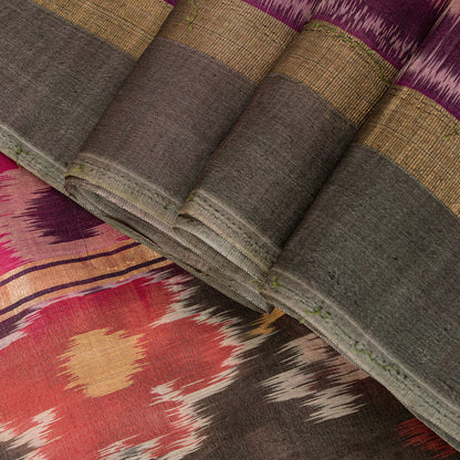 Sanskriti Vintage Purple Cotton Silk Sarees Ikat Hand Woven Sambhalpuri 5.5 Yd