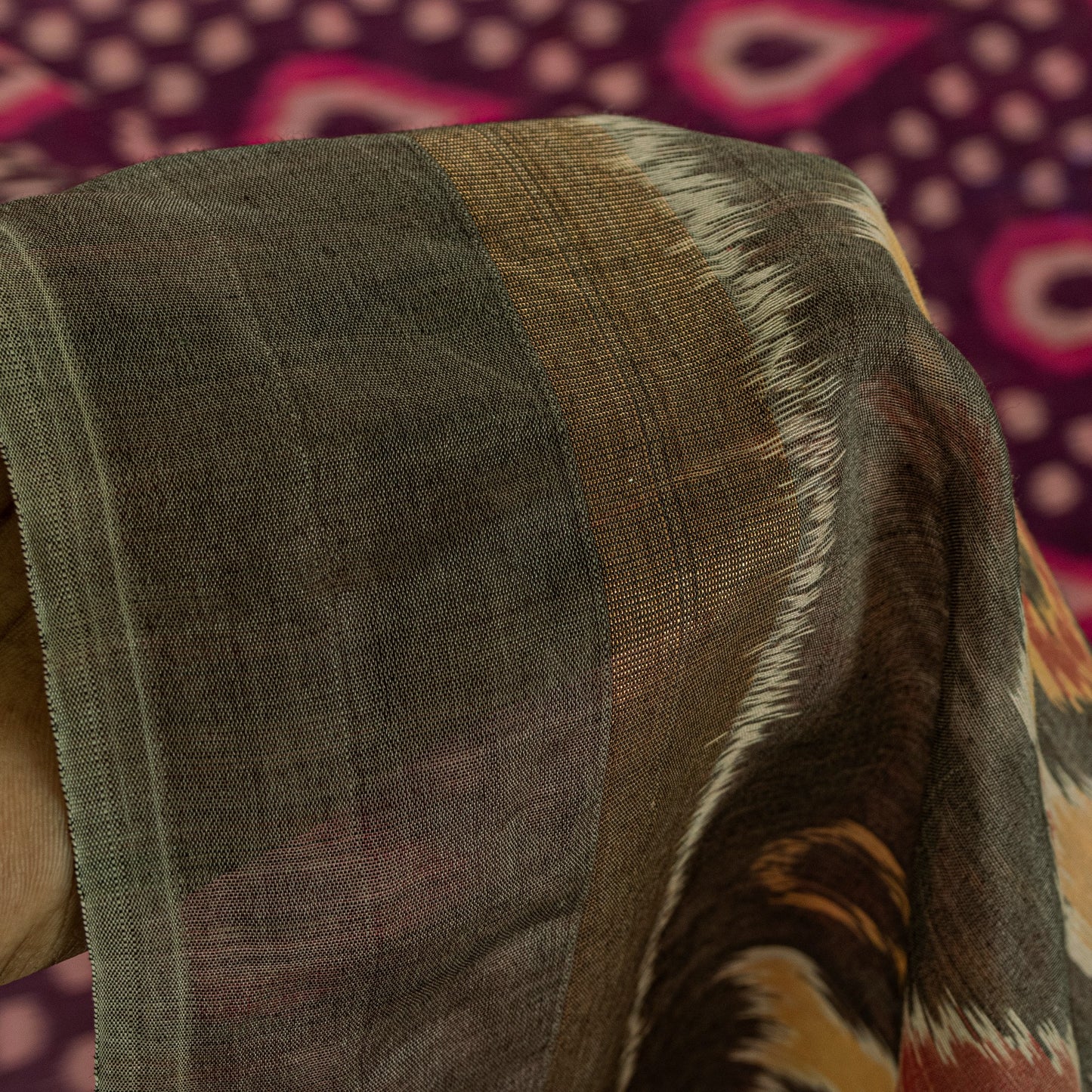 Sanskriti Vintage Purple Cotton Silk Sarees Ikat Hand Woven Sambhalpuri 5.5 Yd