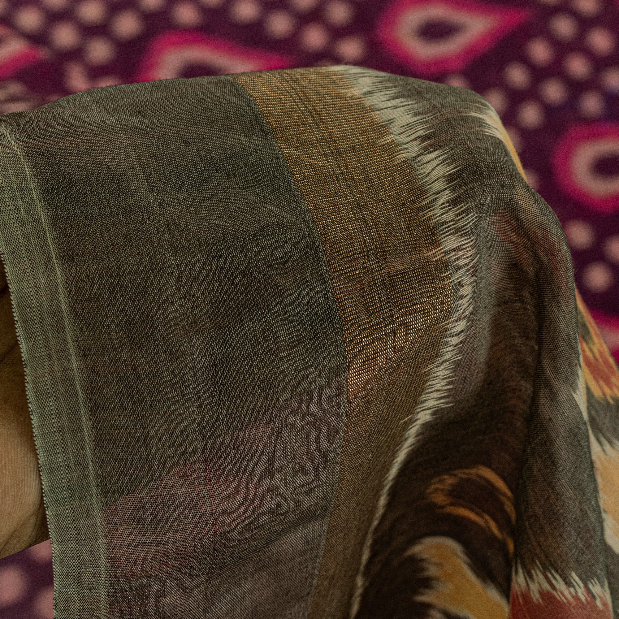 Sanskriti Vintage Purple Cotton Silk Sarees Ikat Hand Woven Sambhalpuri 5.5 Yd