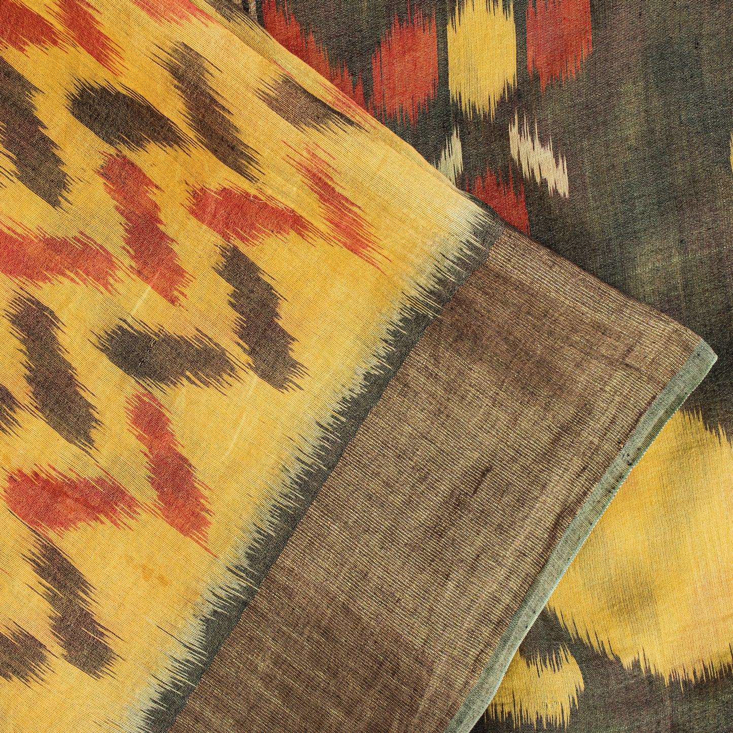 Sanskriti Vintage Yellow Cotton Silk Sarees Ikat Hand Woven Sambhalpuri 5.5 Yard