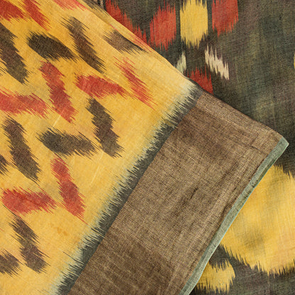 Sanskriti Vintage Yellow Cotton Silk Sarees Ikat Hand Woven Sambhalpuri 5.5 Yard