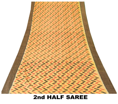 Sanskriti Vintage Yellow Cotton Silk Sarees Ikat Hand Woven Sambhalpuri 5.5 Yard