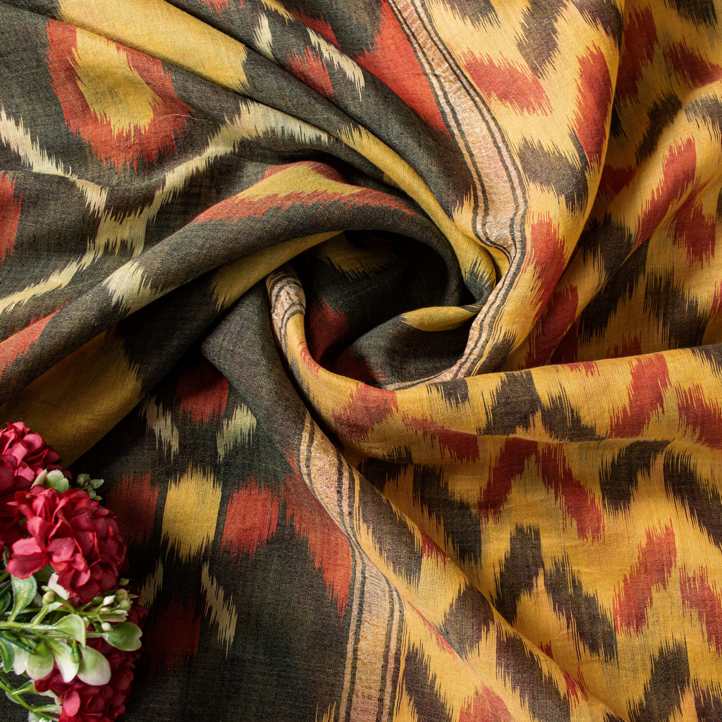 Sanskriti Vintage Yellow Cotton Silk Sarees Ikat Hand Woven Sambhalpuri 5.5 Yard