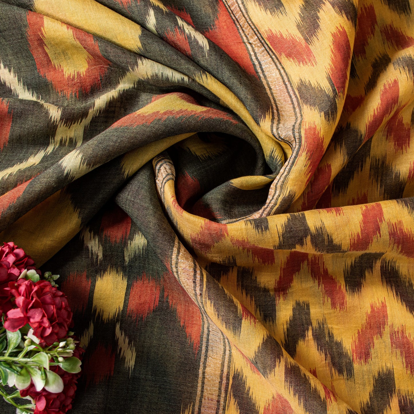 Sanskriti Vintage Yellow Cotton Silk Sarees Ikat Hand Woven Sambhalpuri 5.5 Yard
