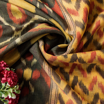 Sanskriti Vintage Yellow Cotton Silk Sarees Ikat Hand Woven Sambhalpuri 5.5 Yard