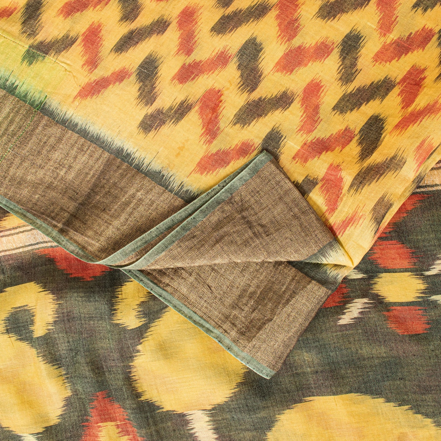 Sanskriti Vintage Yellow Cotton Silk Sarees Ikat Hand Woven Sambhalpuri 5.5 Yard