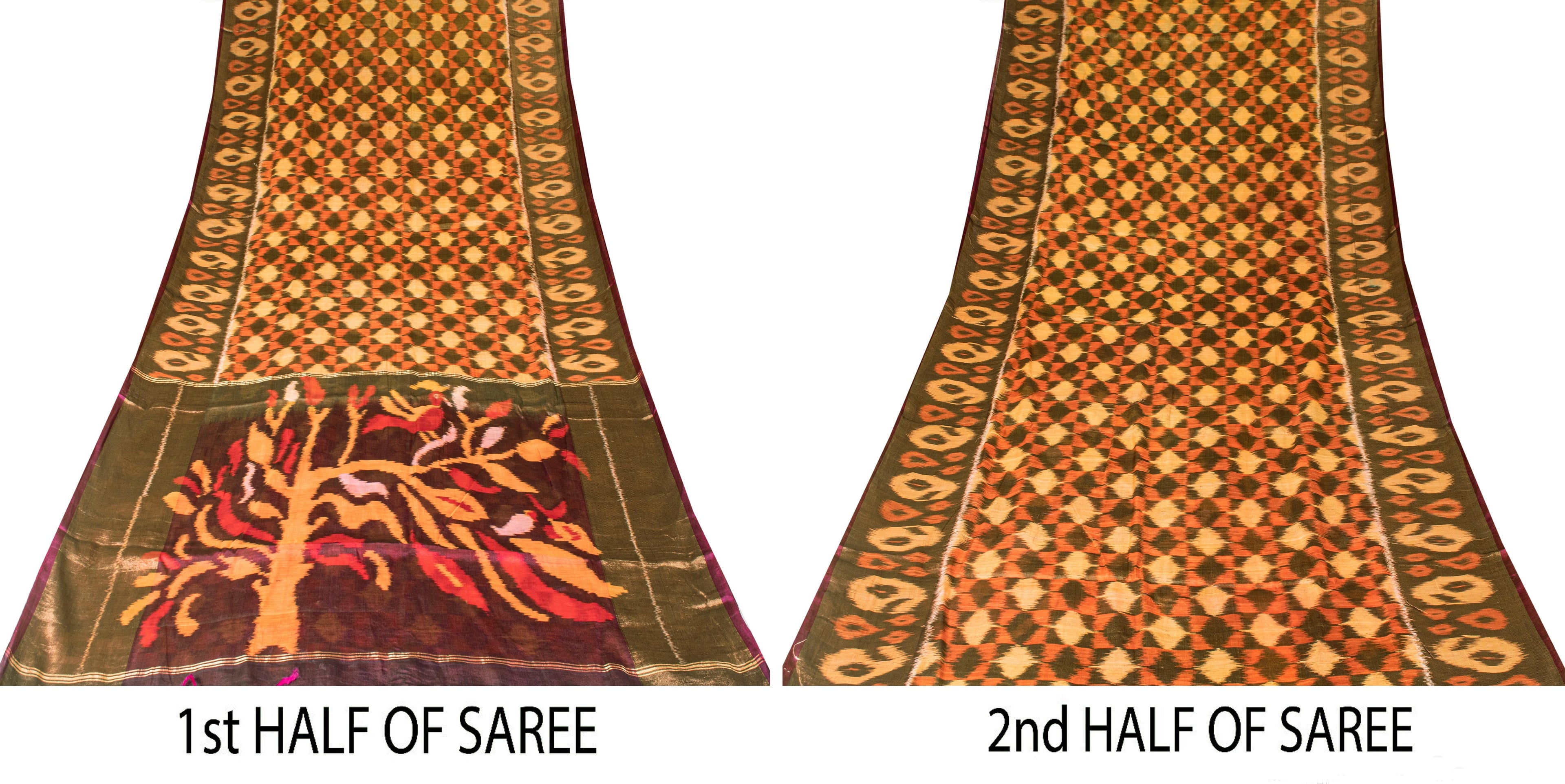 Sanskriti Vintage Brown Cotton Silk Sarees Ikat Hand Woven Sambhalpuri 5+Yd Sari