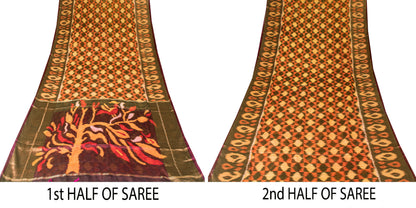 Sanskriti Vintage Brown Cotton Silk Sarees Ikat Hand Woven Sambhalpuri 5+Yd Sari