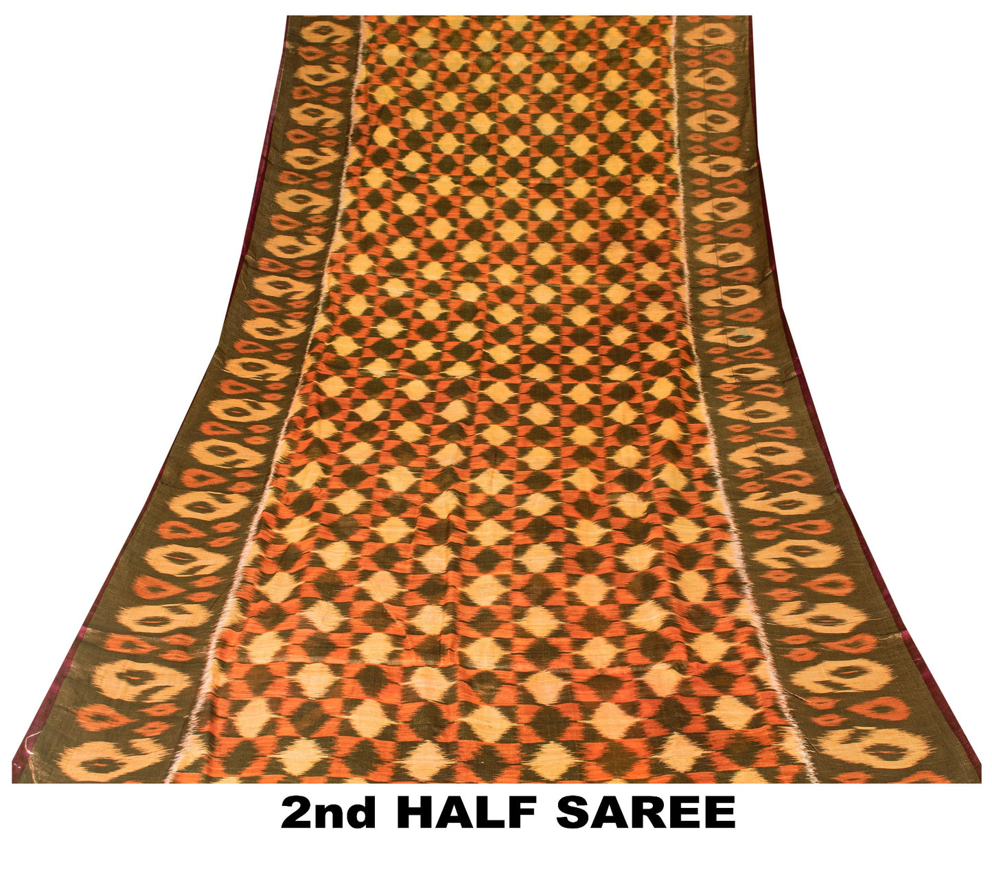 Sanskriti Vintage Brown Cotton Silk Sarees Ikat Hand Woven Sambhalpuri 5+Yd Sari