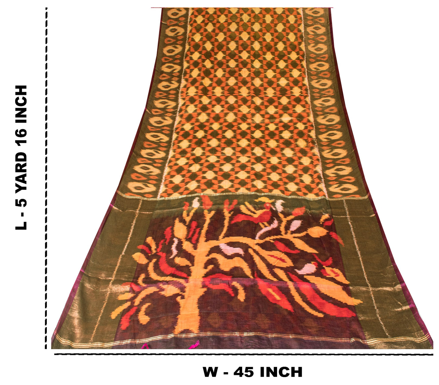Sanskriti Vintage Brown Cotton Silk Sarees Ikat Hand Woven Sambhalpuri 5+Yd Sari