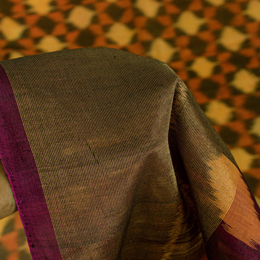 Sanskriti Vintage Brown Cotton Silk Sarees Ikat Hand Woven Sambhalpuri 5+Yd Sari