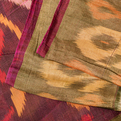 Sanskriti Vintage Brown Cotton Silk Sarees Ikat Hand Woven Sambhalpuri 5+Yd Sari