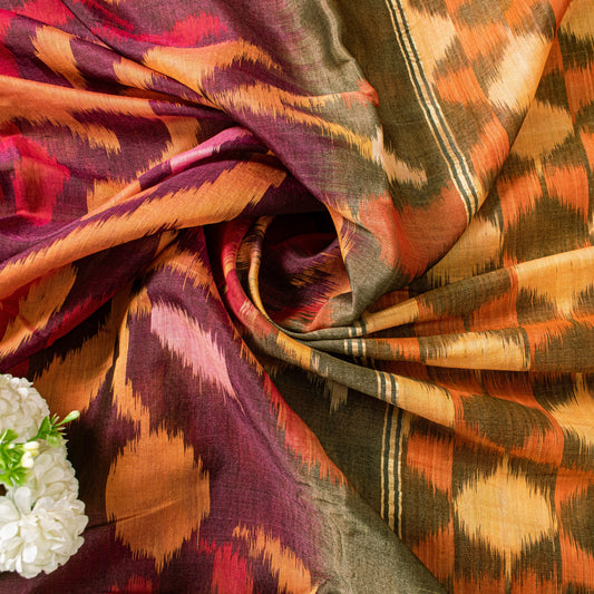 Sanskriti Vintage Brown Cotton Silk Sarees Ikat Hand Woven Sambhalpuri 5+Yd Sari