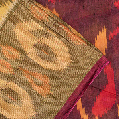 Sanskriti Vintage Brown Cotton Silk Sarees Ikat Hand Woven Sambhalpuri 5+Yd Sari