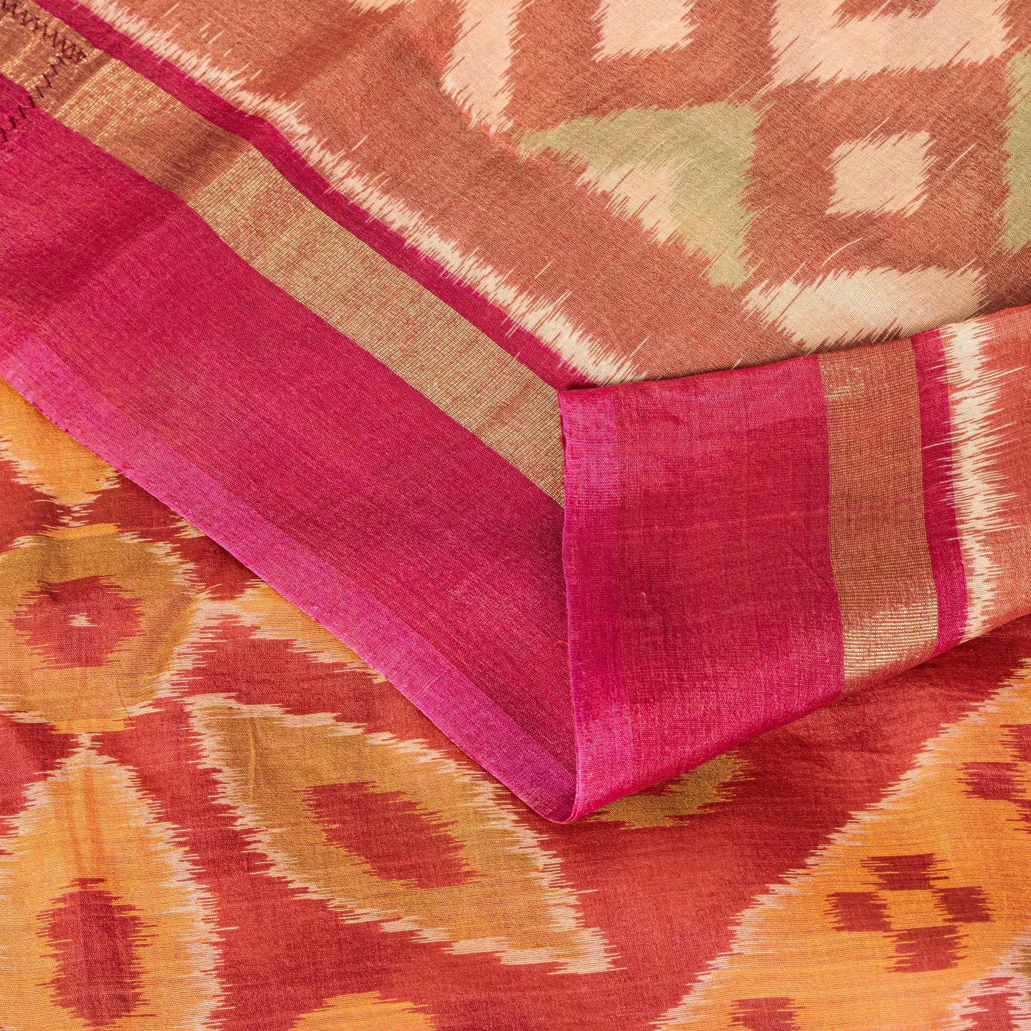 Sanskriti Vintage Dark Red Cotton Silk Sarees Ikat Hand Woven Sambhalpuri 5.5 Yd