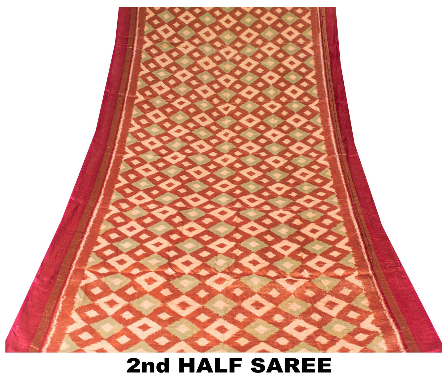 Sanskriti Vintage Dark Red Cotton Silk Sarees Ikat Hand Woven Sambhalpuri 5.5 Yd
