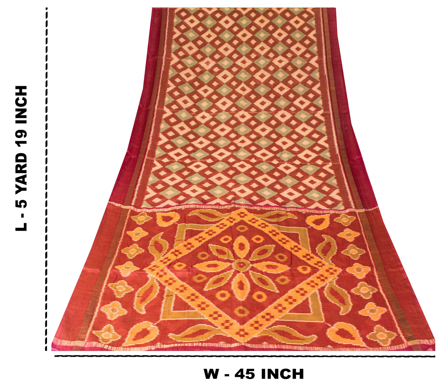 Sanskriti Vintage Dark Red Cotton Silk Sarees Ikat Hand Woven Sambhalpuri 5.5 Yd
