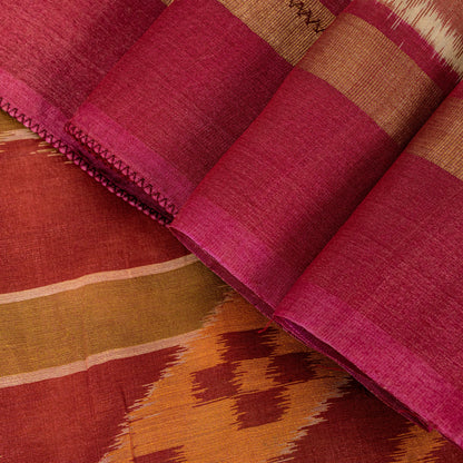 Sanskriti Vintage Dark Red Cotton Silk Sarees Ikat Hand Woven Sambhalpuri 5.5 Yd