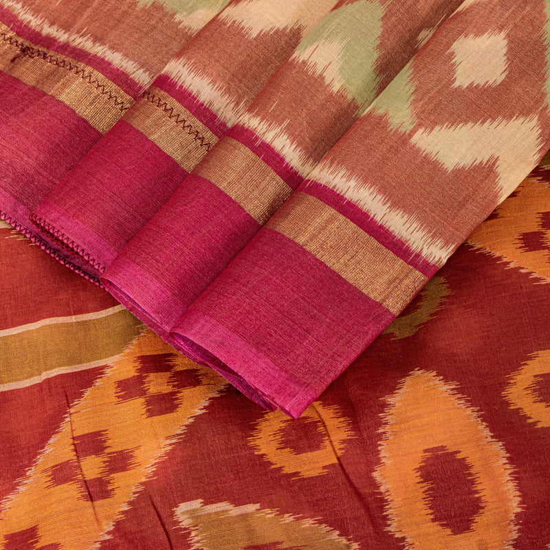 Sanskriti Vintage Dark Red Cotton Silk Sarees Ikat Hand Woven Sambhalpuri 5.5 Yd