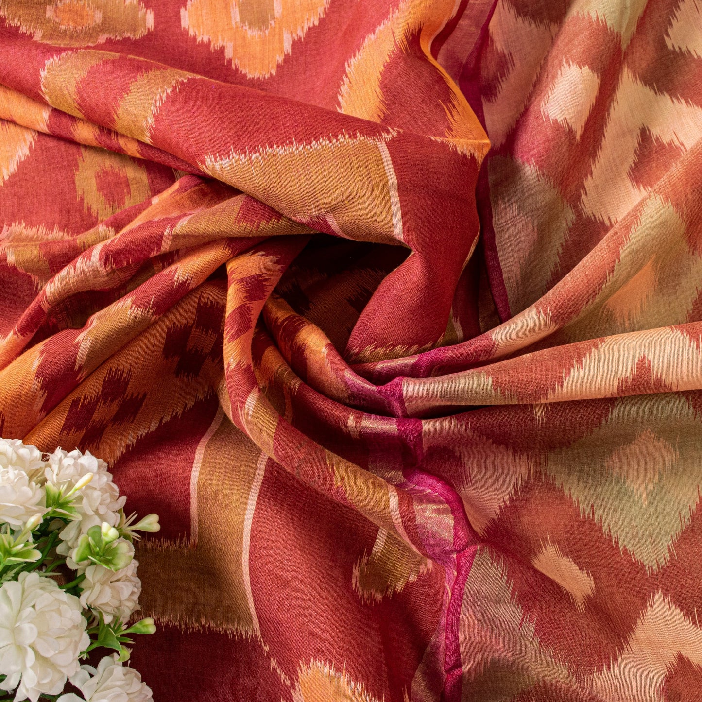Sanskriti Vintage Dark Red Cotton Silk Sarees Ikat Hand Woven Sambhalpuri 5.5 Yd