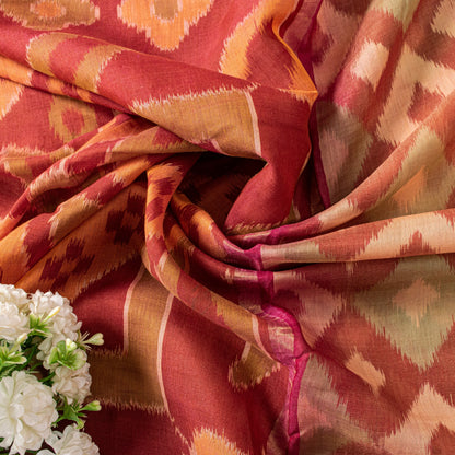 Sanskriti Vintage Dark Red Cotton Silk Sarees Ikat Hand Woven Sambhalpuri 5.5 Yd