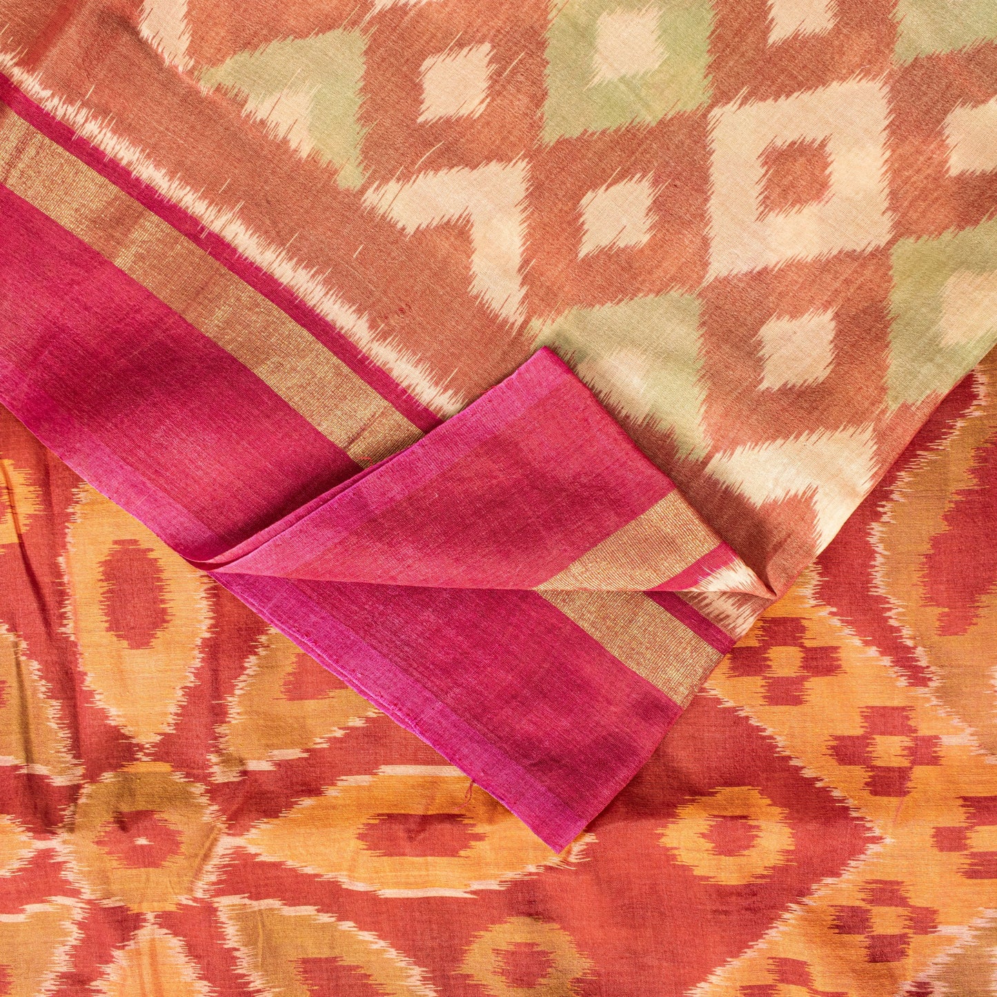 Sanskriti Vintage Dark Red Cotton Silk Sarees Ikat Hand Woven Sambhalpuri 5.5 Yd
