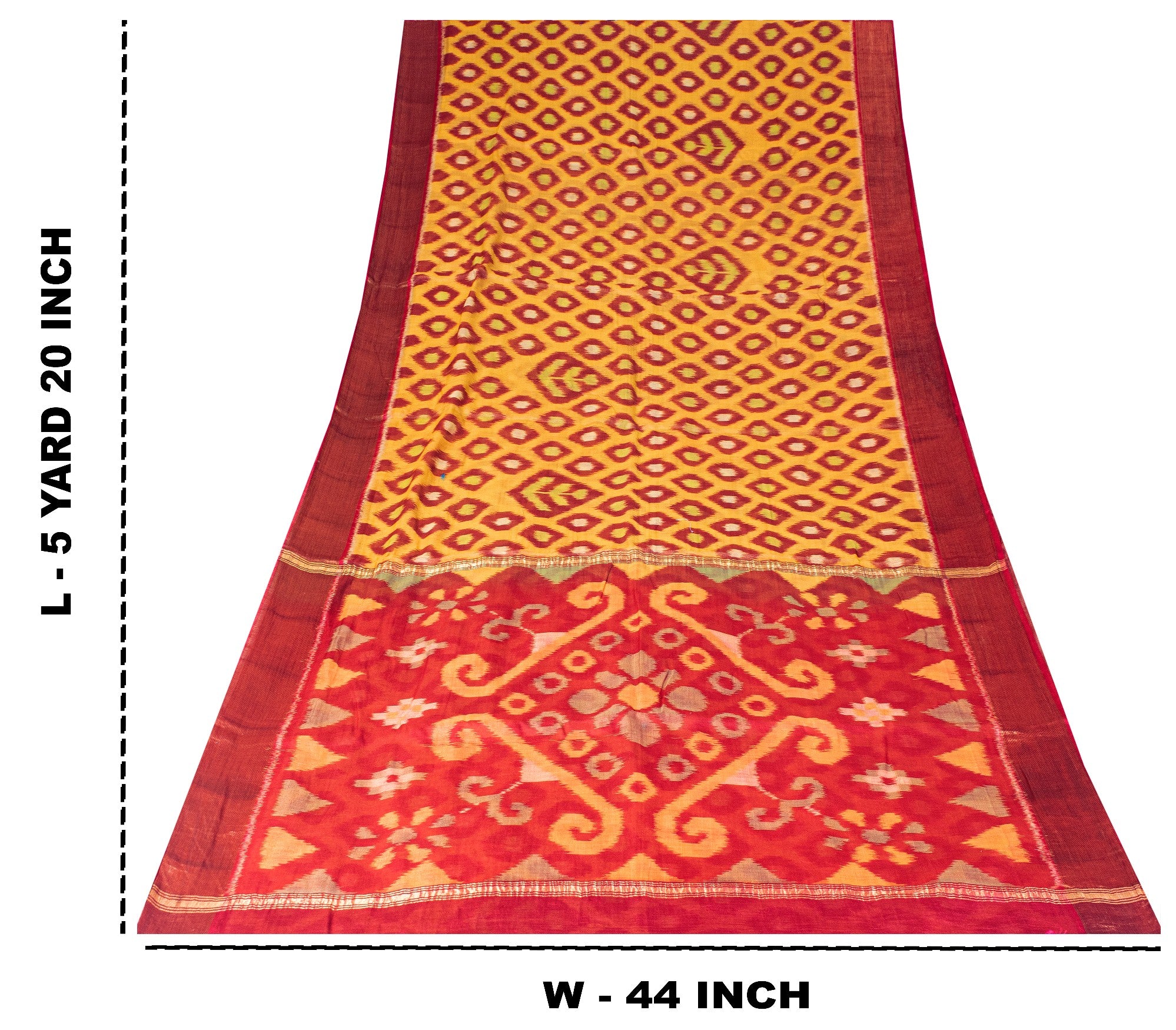 Sanskriti Vintage Yellow Cotton Silk Sarees Ikat Hand Woven Sambhalpuri 5.5 YD