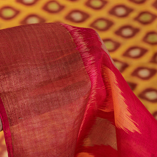 Sanskriti Vintage Yellow Cotton Silk Sarees Ikat Hand Woven Sambhalpuri 5.5 YD