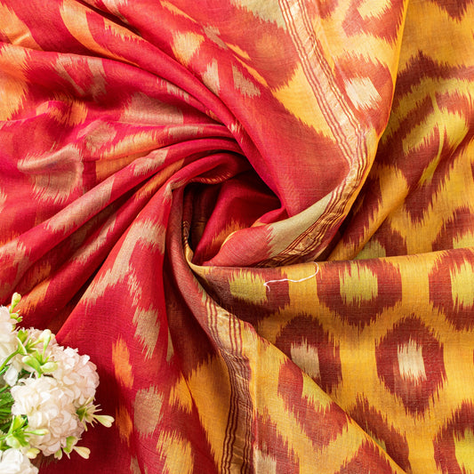 Sanskriti Vintage Yellow Cotton Silk Sarees Ikat Hand Woven Sambhalpuri 5.5 YD