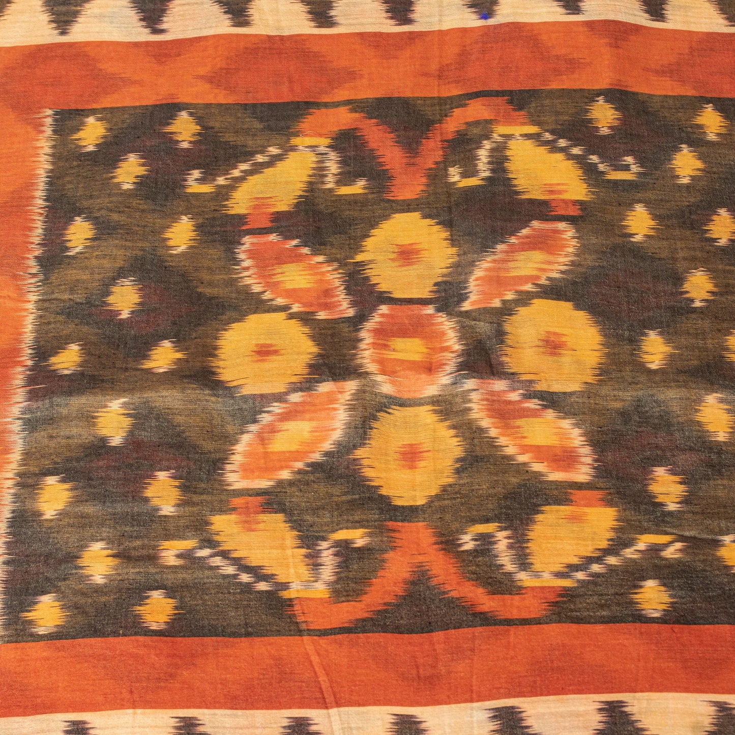 Sanskriti Vintage Yellow Cotton Silk Sarees Ikat Hand Woven Sambhalpuri 5.5 Yd