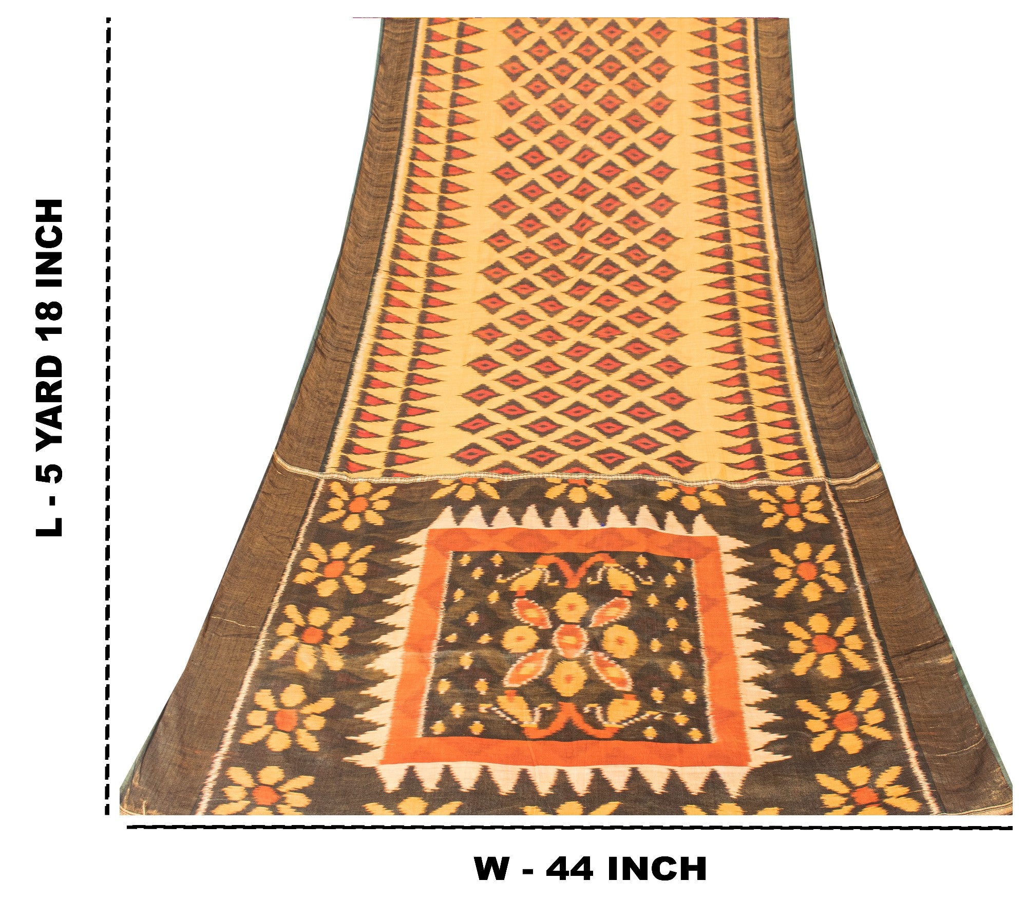 Sanskriti Vintage Yellow Cotton Silk Sarees Ikat Hand Woven Sambhalpuri 5.5 Yd