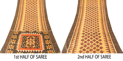 Sanskriti Vintage Yellow Cotton Silk Sarees Ikat Hand Woven Sambhalpuri 5.5 Yd