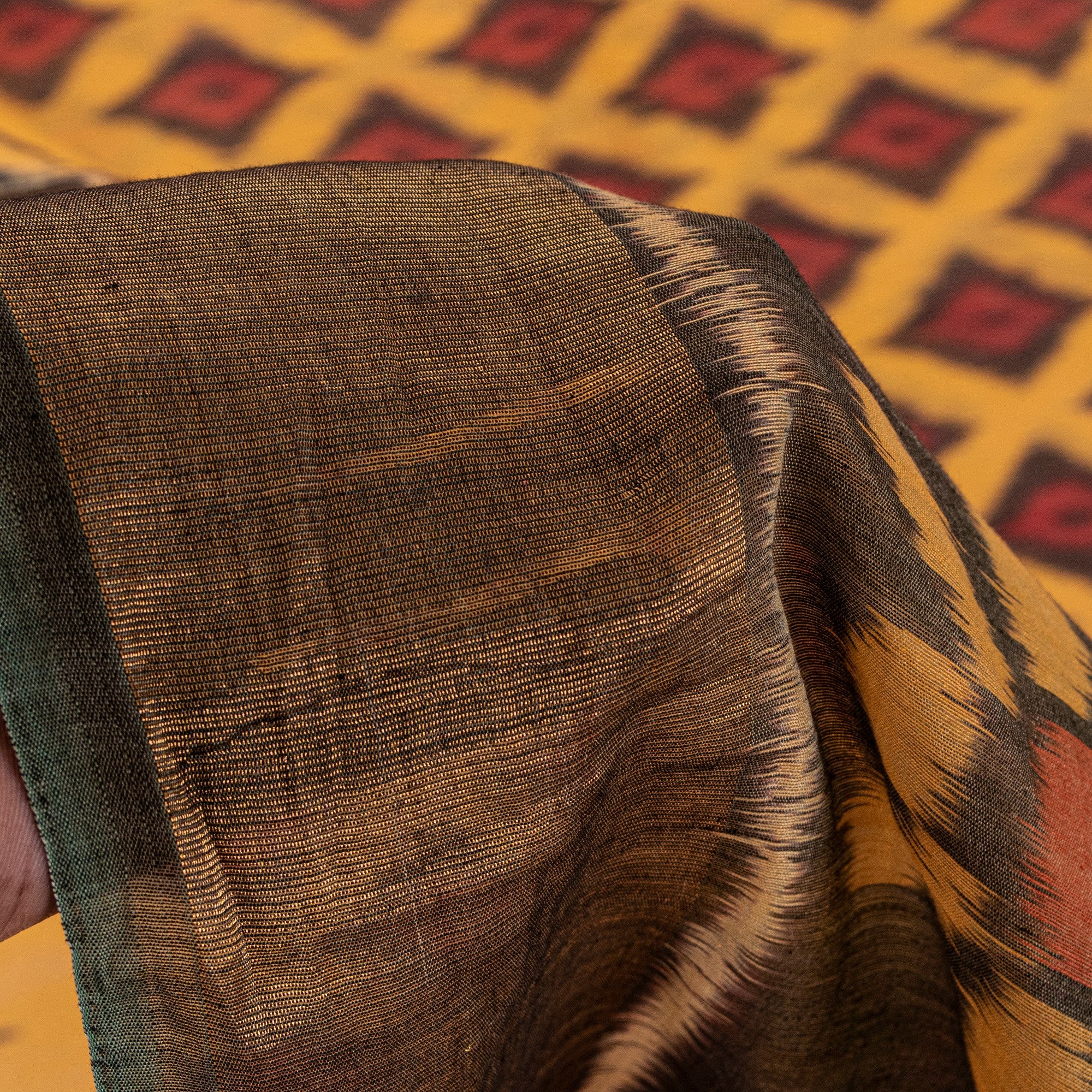 Sanskriti Vintage Yellow Cotton Silk Sarees Ikat Hand Woven Sambhalpuri 5.5 Yd