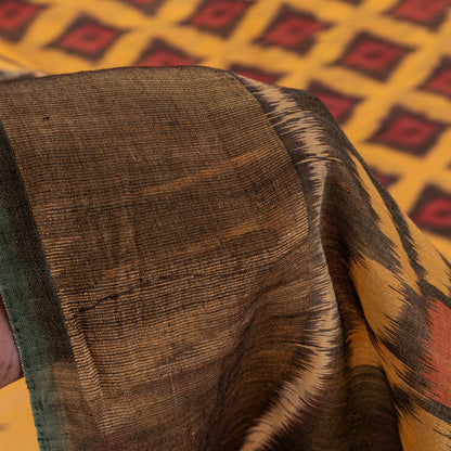 Sanskriti Vintage Yellow Cotton Silk Sarees Ikat Hand Woven Sambhalpuri 5.5 Yd