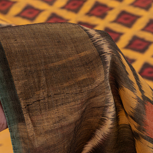 Sanskriti Vintage Yellow Cotton Silk Sarees Ikat Hand Woven Sambhalpuri 5.5 Yd