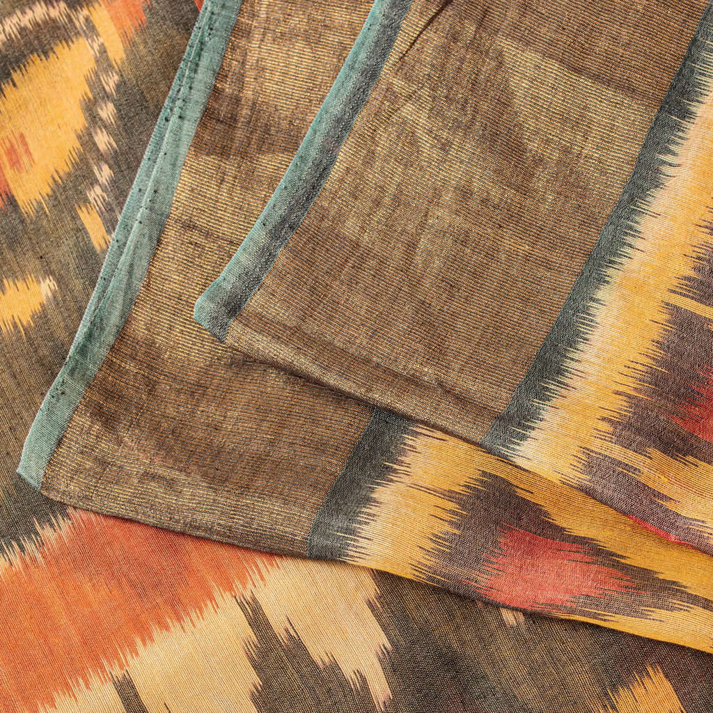 Sanskriti Vintage Yellow Cotton Silk Sarees Ikat Hand Woven Sambhalpuri 5.5 Yd