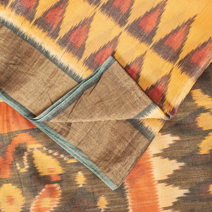 Sanskriti Vintage Yellow Cotton Silk Sarees Ikat Hand Woven Sambhalpuri 5.5 Yd
