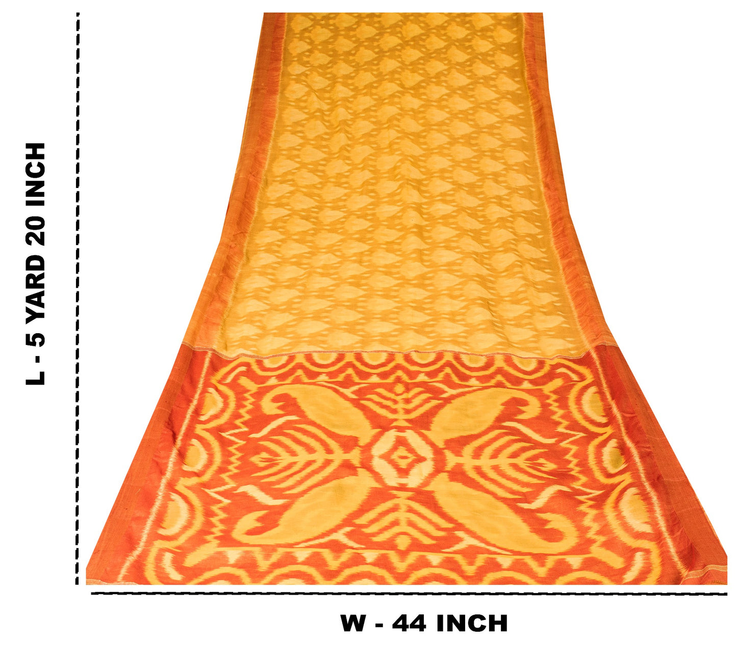 Sanskriti Vintage Yellow Blend Silk Sarees Ikat Handwoven Sambhalpuri 5.5Yd Sari