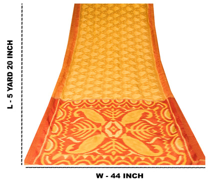 Sanskriti Vintage Yellow Blend Silk Sarees Ikat Handwoven Sambhalpuri 5.5Yd Sari