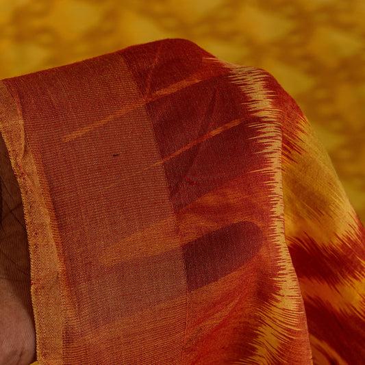 Sanskriti Vintage Yellow Blend Silk Sarees Ikat Handwoven Sambhalpuri 5.5Yd Sari