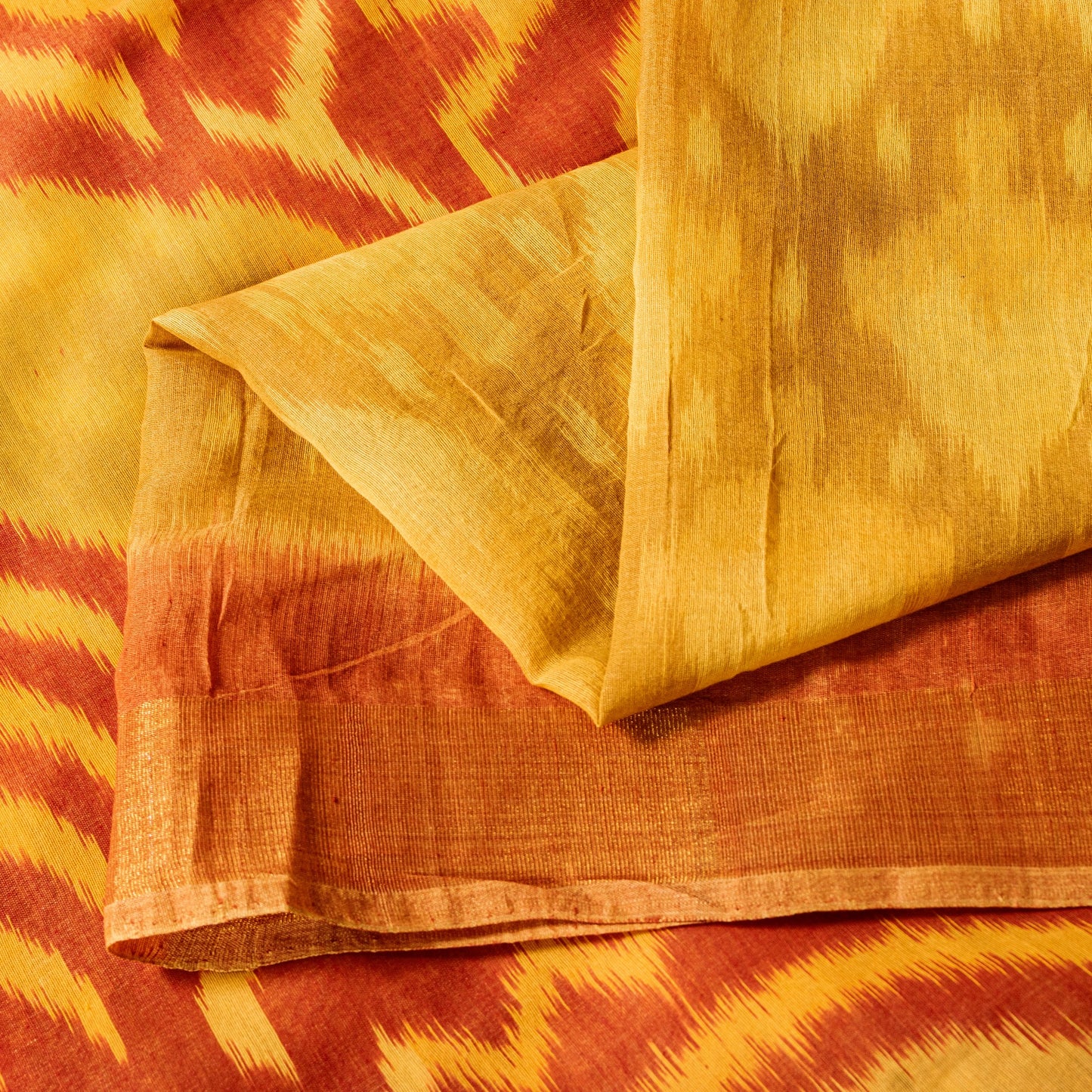 Sanskriti Vintage Yellow Blend Silk Sarees Ikat Handwoven Sambhalpuri 5.5Yd Sari