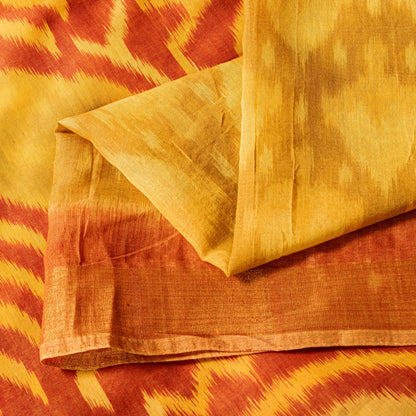 Sanskriti Vintage Yellow Blend Silk Sarees Ikat Handwoven Sambhalpuri 5.5Yd Sari