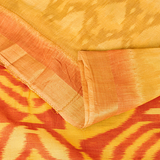 Sanskriti Vintage Yellow Blend Silk Sarees Ikat Handwoven Sambhalpuri 5.5Yd Sari