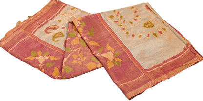 Sanskriti Vintage Beige-Pink Pure Silk Saree Ikat Hand Woven Patan Patola 5.5Yd