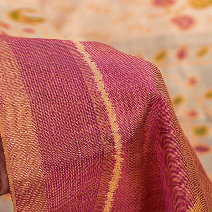 Sanskriti Vintage Beige-Pink Pure Silk Saree Ikat Hand Woven Patan Patola 5.5Yd